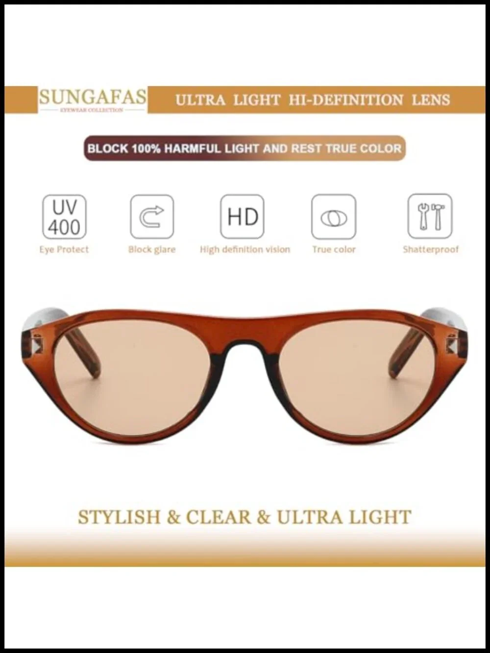 Vintage Cat Eye Sunglasses UV400 Oval Retro Frame Unisex